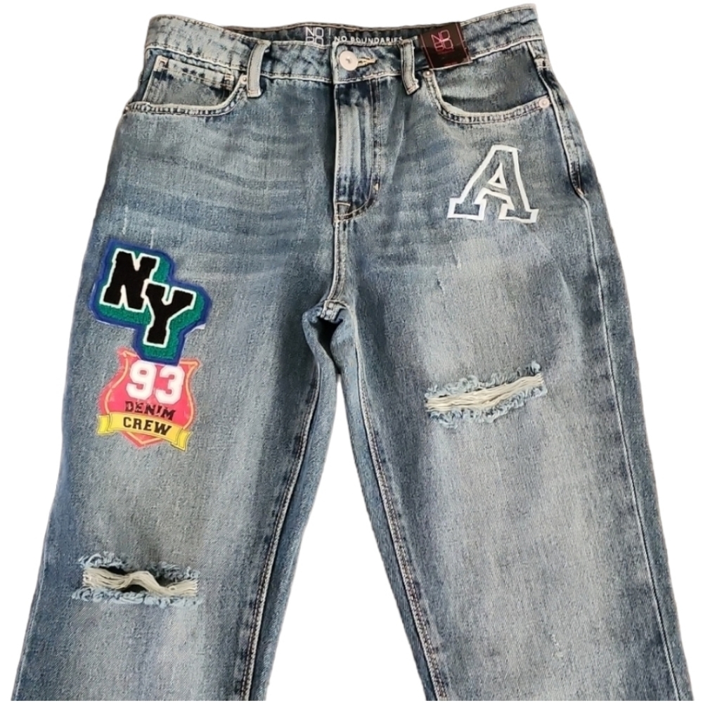 VINTAGE NO BOUNDARIES Y2K High Waisted Mom Jeans Juniors Size 9 29x27 Patches - Picture 13 of 15